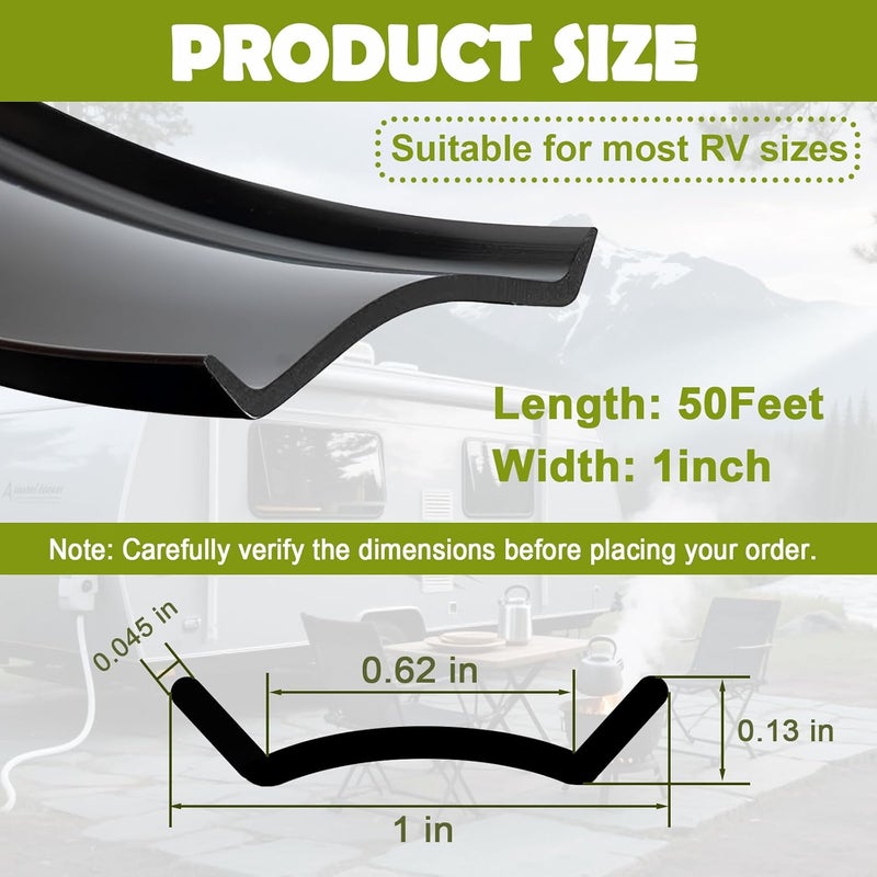 Silvaxis 1" RV Vinyl Trim Molding Insert - 50FT RV Screw Cover Trim - Rubber Vinyl Weather Stripping Exterior - UV Resistant Corner Molding Exterior Rain Gutter & Roof Edge Trim for Trailer, Camper - Image 2